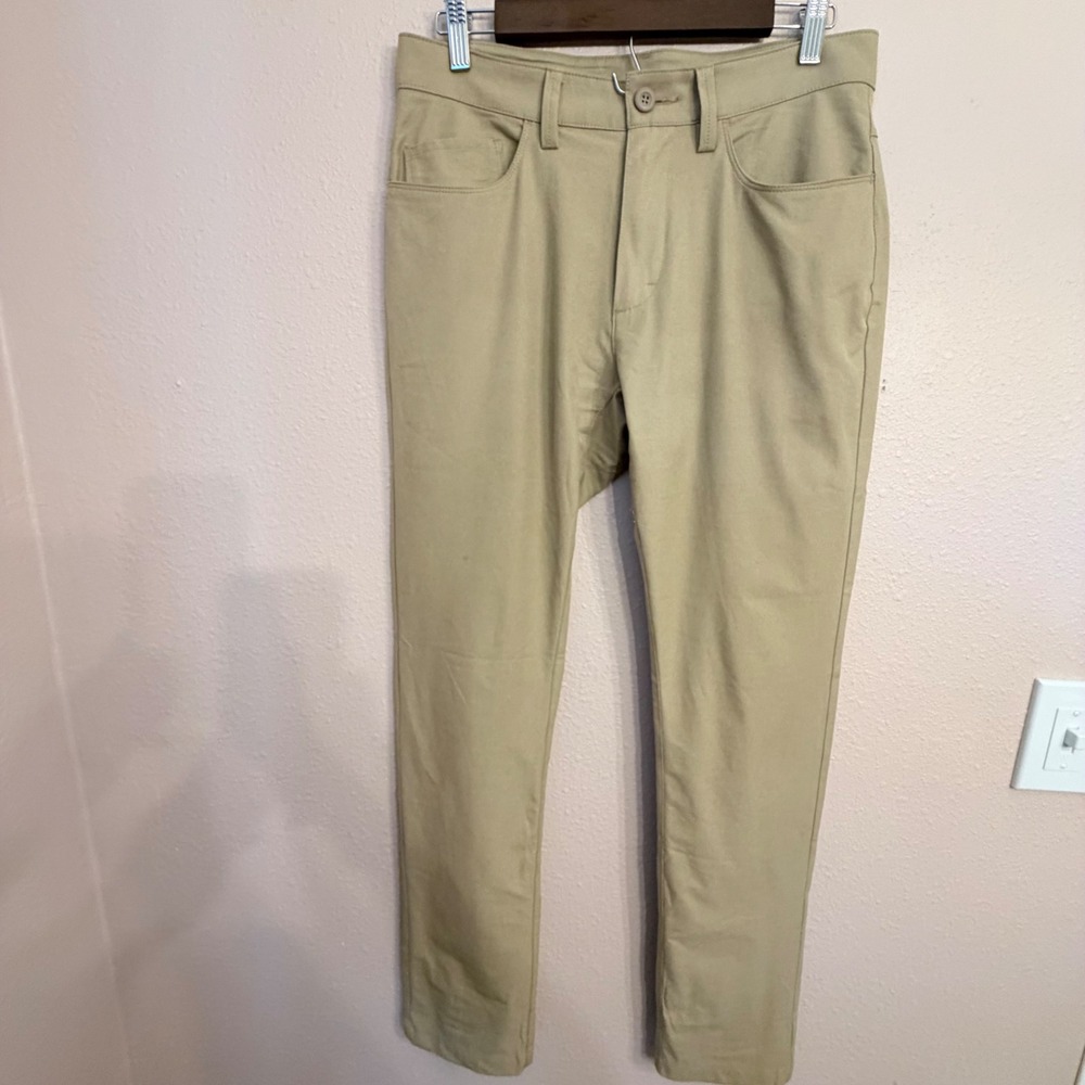 prAna Mens Slim Fit 5 Pocket Pants Tan Khaki Recycled Polyester 30x32